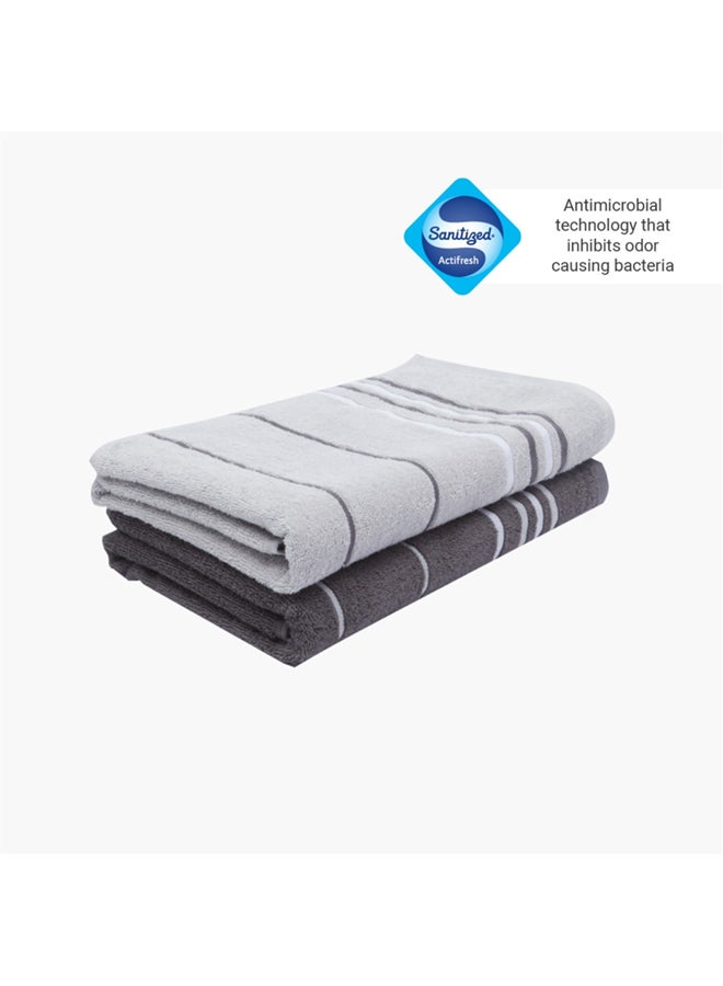 2-Piece Elementary Textured Bath Towel Set Grey/Black 65 x 135centimeter