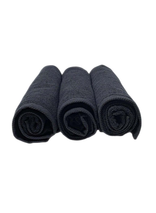 3-Piece Cotton Bath Towel Set Black 70x140centimeter