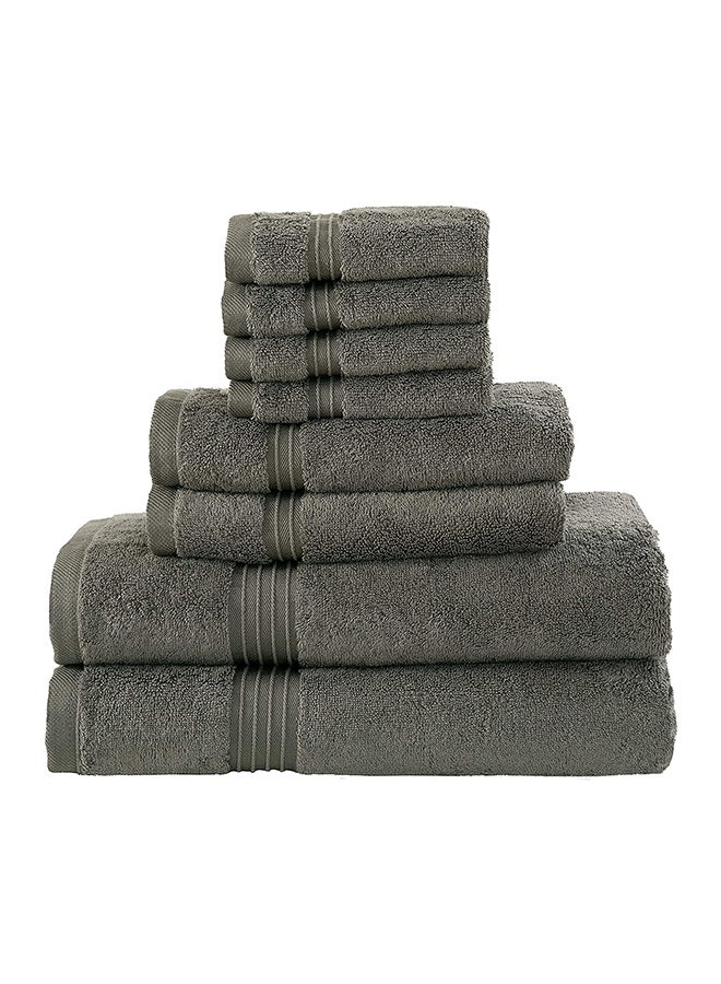 8-Piece 100% Combed Cotton 600 GSM Quick Dry Highly Absorbent Thick Bathroom Soft Hotel Quality For Bath And Spa Towel Set Includes 2xBath Towels (70x140 cm), 2xHand Towels (40x70 cm), 4xWashcloths (30x30 cm) Grey 70x140cm