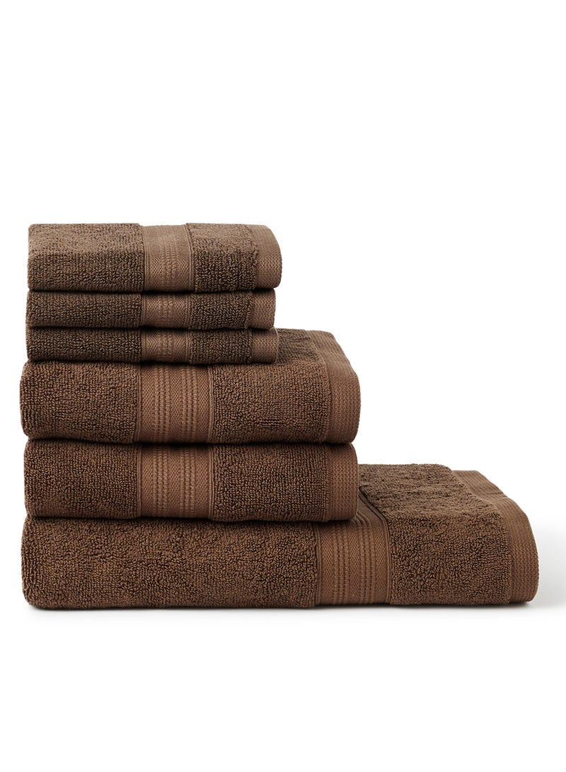 6-Pieces Towel Set Fancy Border Brown 33X33, 50X90, 70X140cm