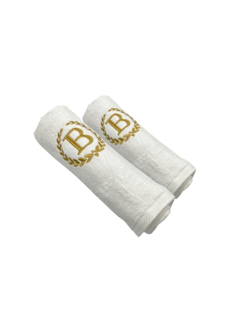 Embroidered For You (White) Luxury Monogrammed Towels (Set of 1 Hand & 1 Bath Towel) 100% cotton, Highly Absorbent and Quick dry, Classic Hotel and Spa Quality Bath Linen-600 Gsm (Golden Letter B)