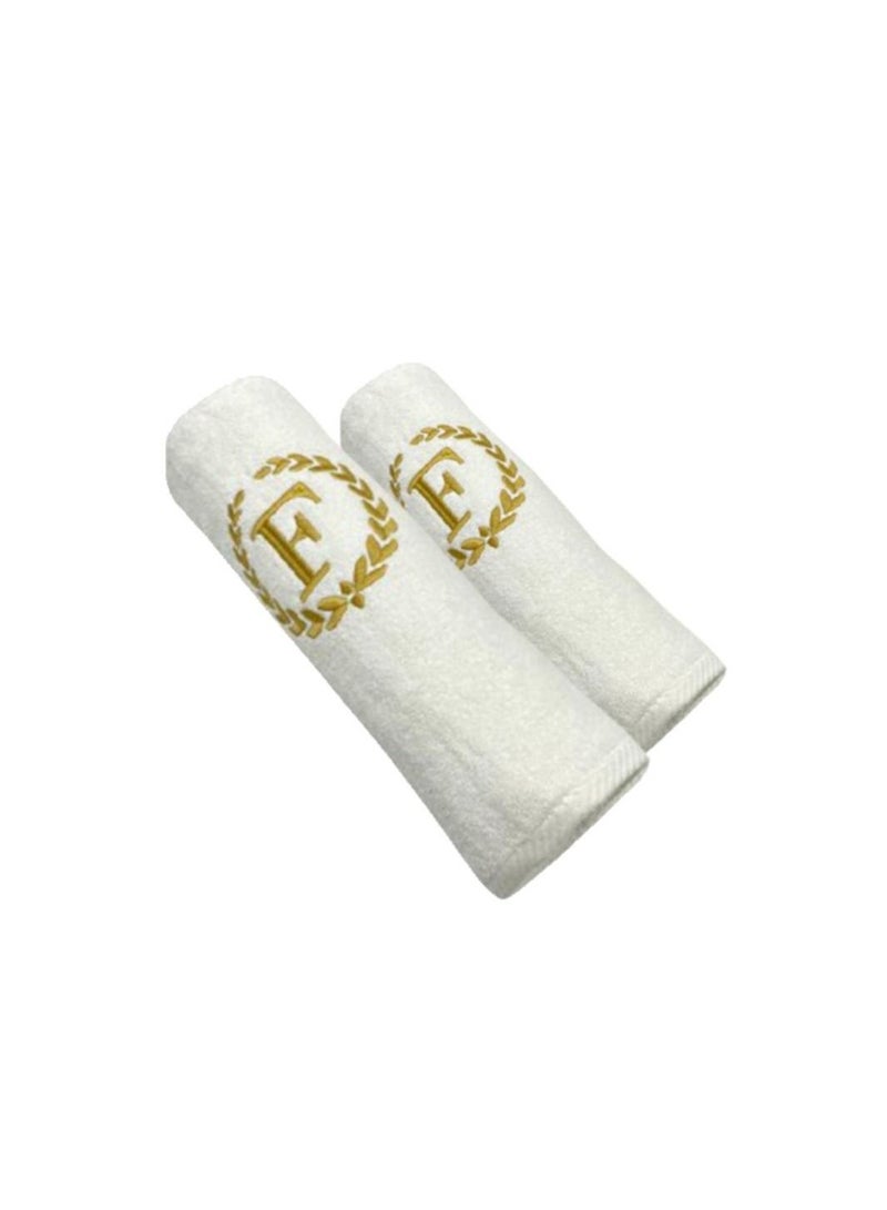 Embroidered For You (White) Luxury Monogrammed Towels (Set of 1 Hand & 1 Bath Towel) Premium cotton, Highly Absorbent and Quick dry, Bath Linen-600 Gsm (Golden Letter F)