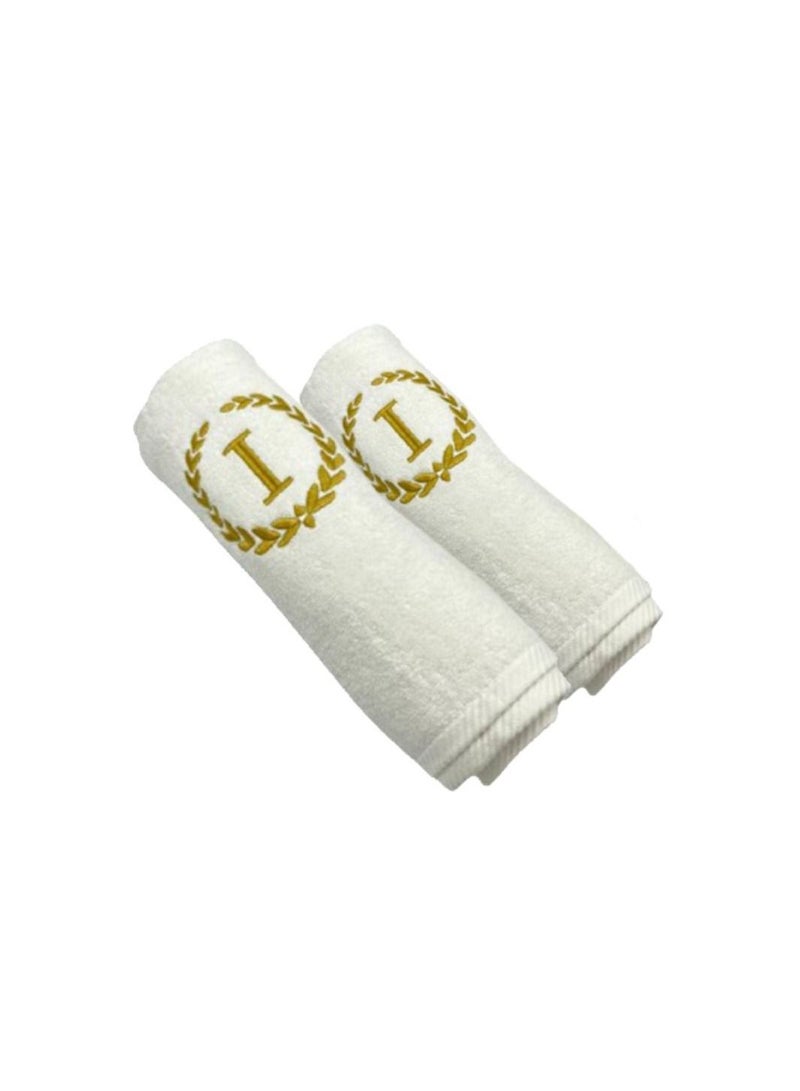 Embroidered For You (White) Luxury Monogrammed Towels (Set of 1 Hand & 1 Bath Towel) 100% cotton, Highly Absorbent and Quick dry, Classic Hotel and Spa Quality Bath Linen-600 Gsm (Golden Letter I)