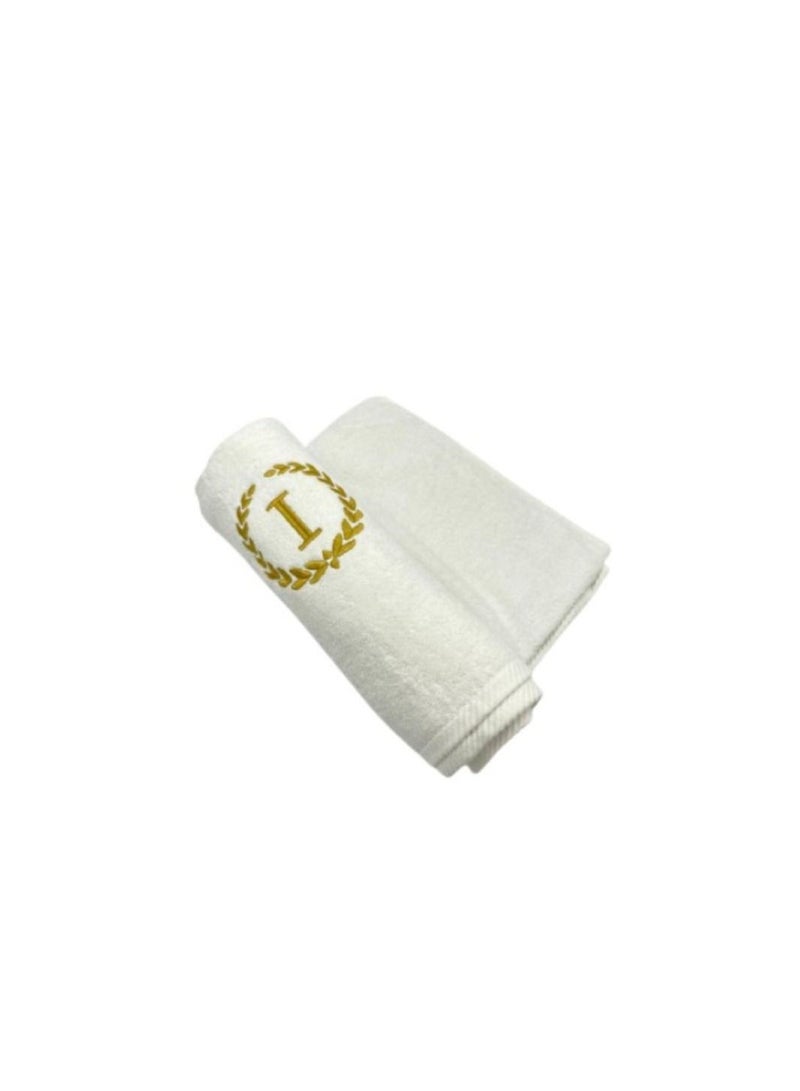 Embroidered For You (White) Luxury Monogrammed Towels (Set of 1 Hand & 1 Bath Towel) 100% cotton, Highly Absorbent and Quick dry, Classic Hotel and Spa Quality Bath Linen-600 Gsm (Golden Letter I)