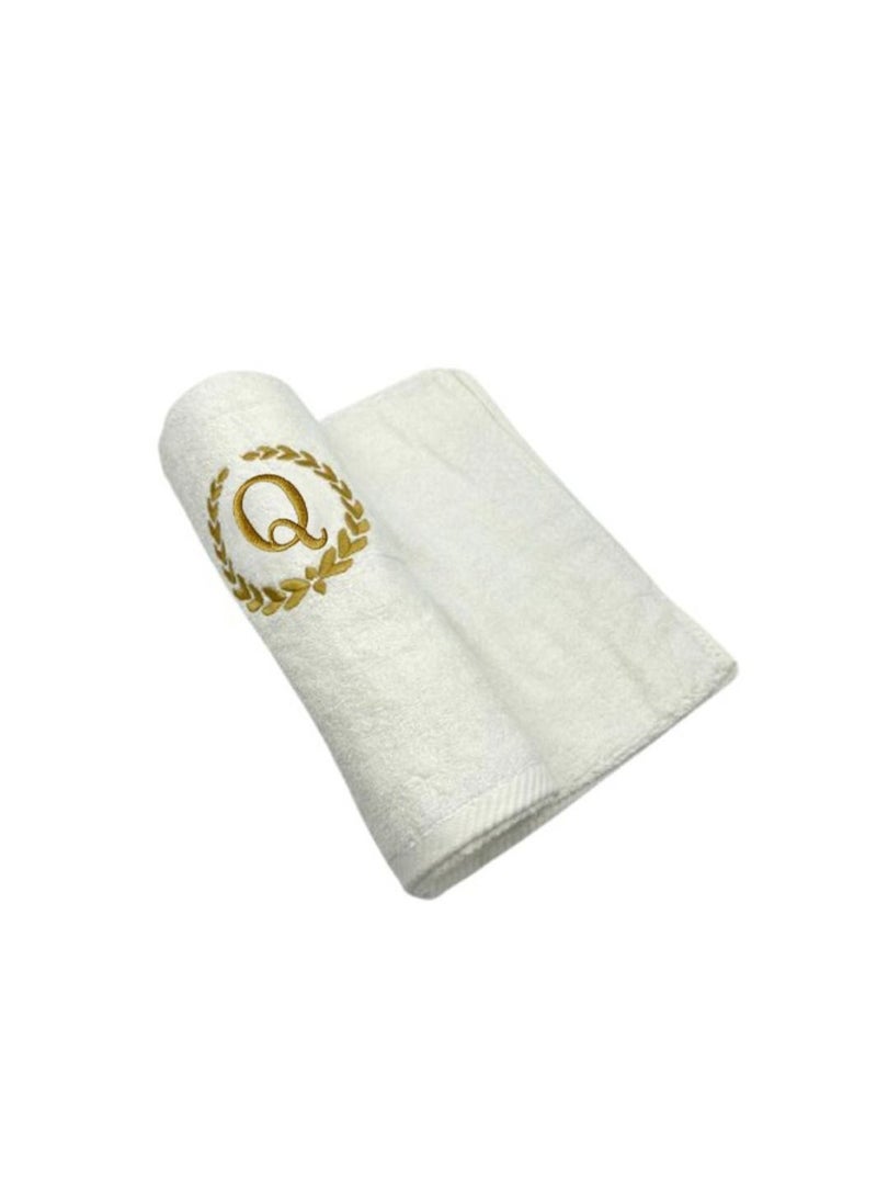 Embroidered For You (White) Luxury Monogrammed Towels (Set of 1 Hand & 1 Bath Towel) 100% cotton, Highly Absorbent and Quick dry, Classic Hotel and Spa Quality Bath Linen-600 Gsm (Golden Letter Q)