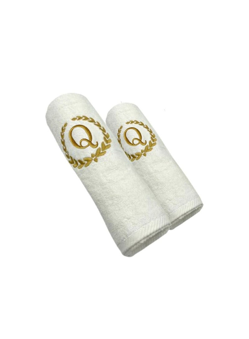 Embroidered For You (White) Luxury Monogrammed Towels (Set of 1 Hand & 1 Bath Towel) 100% cotton, Highly Absorbent and Quick dry, Classic Hotel and Spa Quality Bath Linen-600 Gsm (Golden Letter Q)
