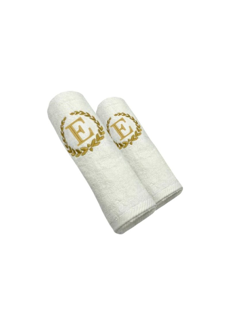 Embroidered For You (White) Luxury Monogrammed Towels (Set of 1 Hand & 1 Bath Towel) Premium cotton, Highly Absorbent and Quick dry-600 Gsm (Golden Letter E)