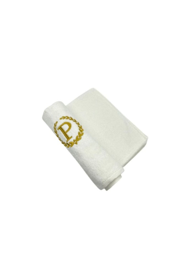 Embroidered For You (White) Luxury Monogrammed Towels (Set of 1 Hand & 1 Bath Towel) 100% cotton, Highly Absorbent and Quick dry, Classic Hotel and Spa Quality Bath Linen-600 Gsm (Golden Letter P)