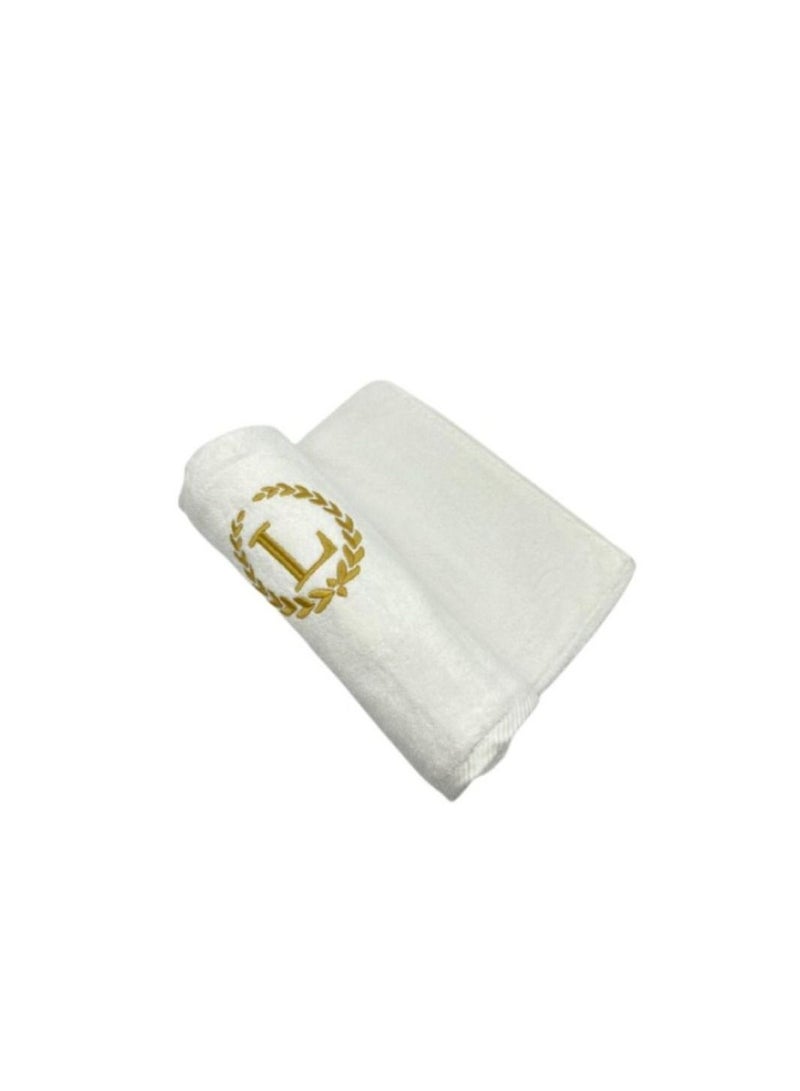 Embroidered For You (White) Luxury Monogrammed Towels (Set of 1 Hand & 1 Bath Towel) 100% cotton, Highly Absorbent and Quick dry, Classic Hotel and Spa Quality Bath Linen-600 Gsm (Golden Letter L)