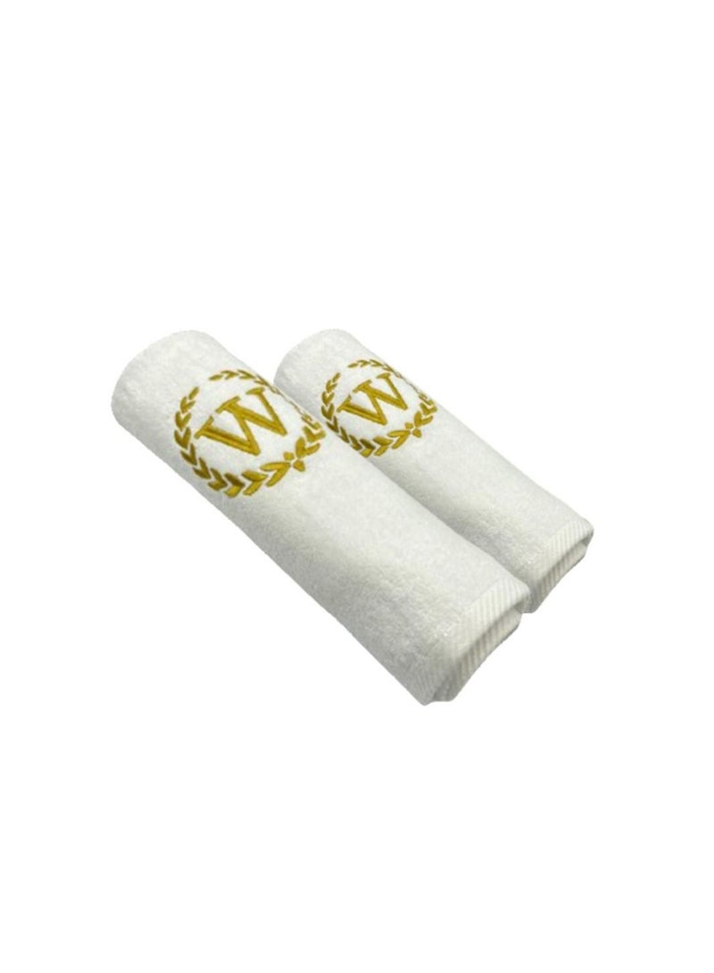 Embroidered For You (White) Luxury Monogrammed Towels (Set of 1 Hand & 1 Bath Towel) 100% cotton, Highly Absorbent and Quick dry, Classic Hotel and Spa Quality Bath Linen-600 Gsm (Golden Letter W)