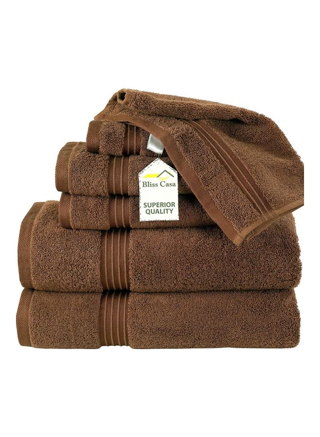 Bliss Casa 6-Piece Towel Set, 100% Combed Cotton 550 GSM Superior Quality, Quick Dry Highly Absorbent Thick Bathroom Soft Hotel Towels for Bath And Spa, Towel Set Includes 2 Bath Towels (70x140 cm), 2 Hand Towels (40x70 cm), 2 Washcloths (30x30 cm) Brown 70x140cm