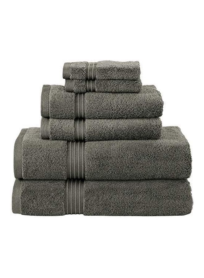 6-Piece 100% Combed Cotton  600 GSM Quick Dry Highly Absorbent Thick Bathroom Soft Hotel Quality For Bath And Spa Towel Set Includes 2xBath Towels (70x140 cm), 2xHand Towels (40x70 cm), 2xWashcloths (30x30 cm) Grey 70x140cm