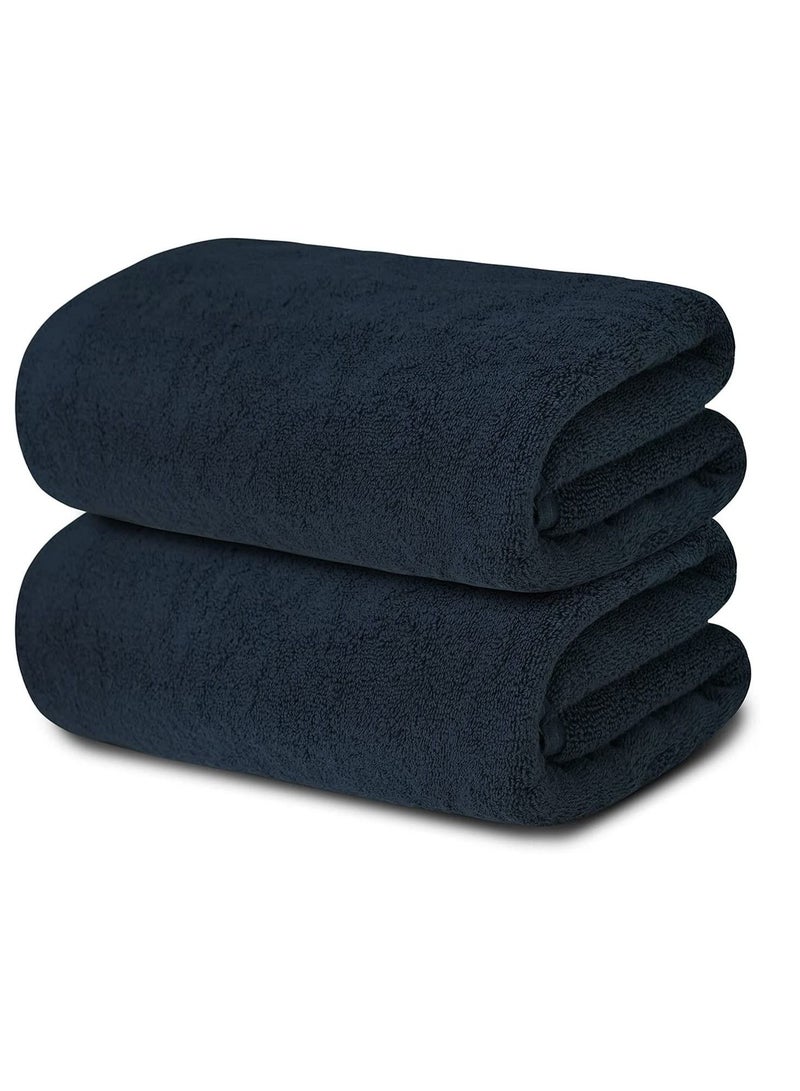 Oversized Bath  Sheets , Soft Absorbent Large Towels Set Of 2  600 GSM 76.2x152.4 CM Navy