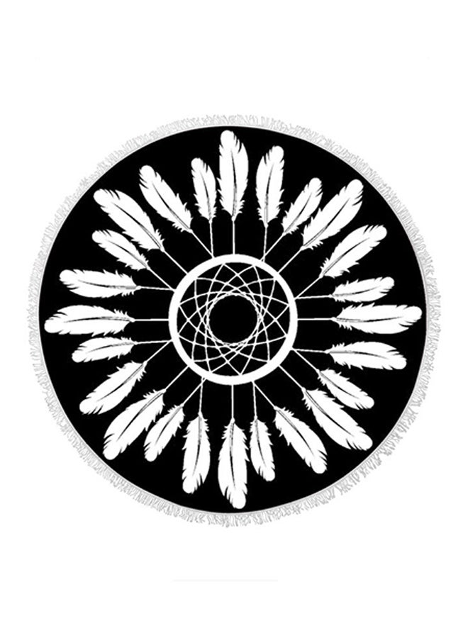 Mandala Round Fringed Towel Black/White 150 × 150centimeter