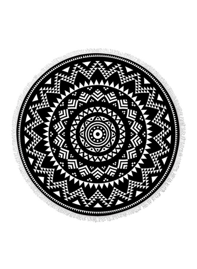 Mandala Round Fringed Towel Black 150 × 150centimeter