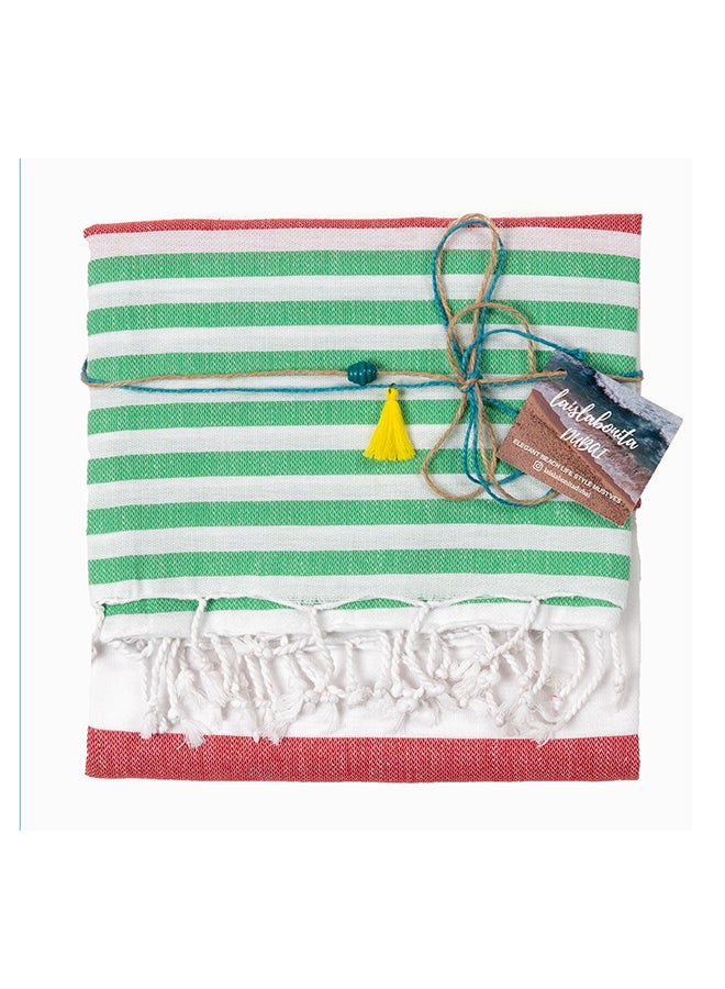 Turkish Cotton Pestemal Beach Towel Green/Red 180 x 90cm
