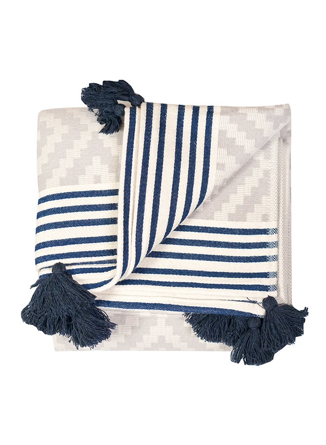 Turkish Peshtemal Towel White/Blue 180 x 90cm