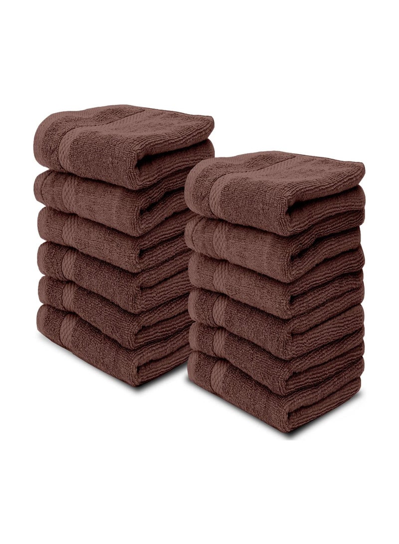 Luxury Cotton Face Towel - Large Hotel Spa Bathroom Face Towel Set of 12 Brown