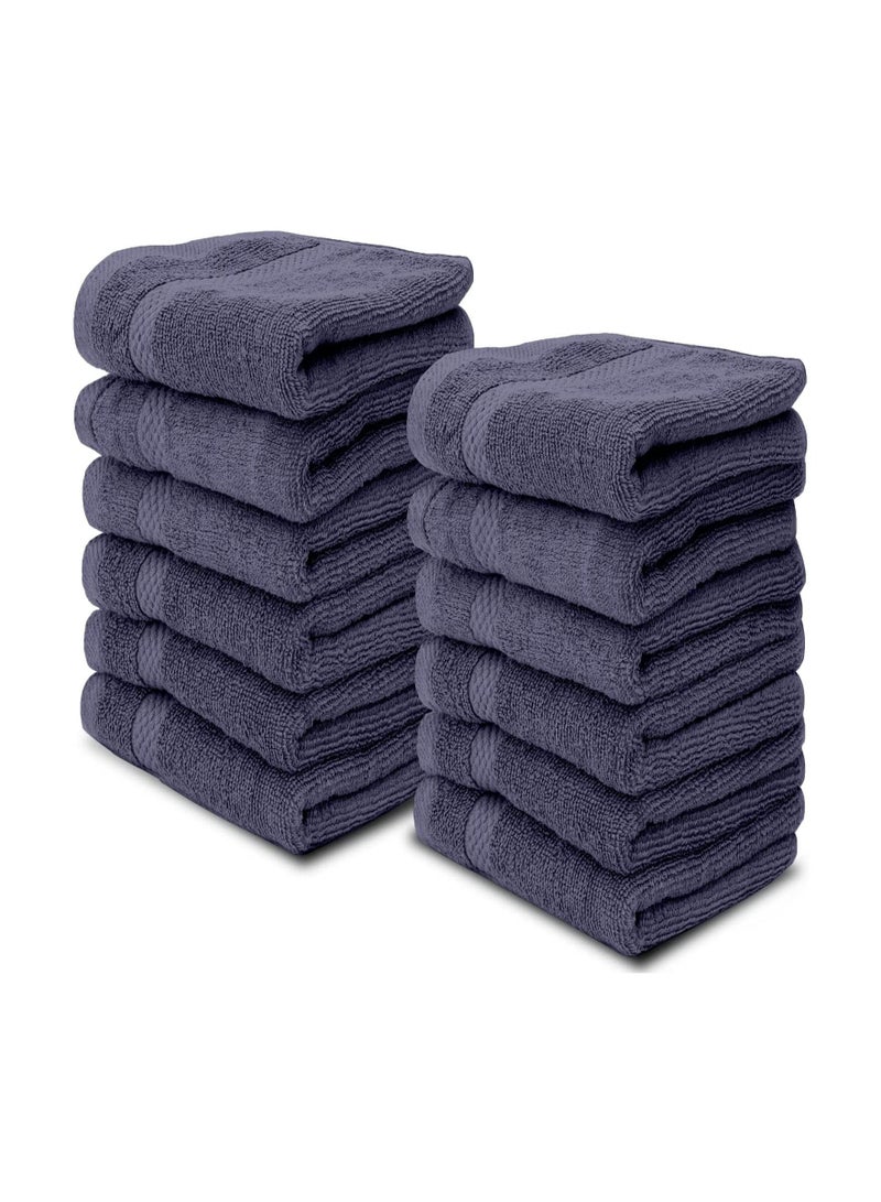 Luxury Cotton Face Towel - Large Hotel Spa Bathroom Face Towel Set of 12 Navy Blue