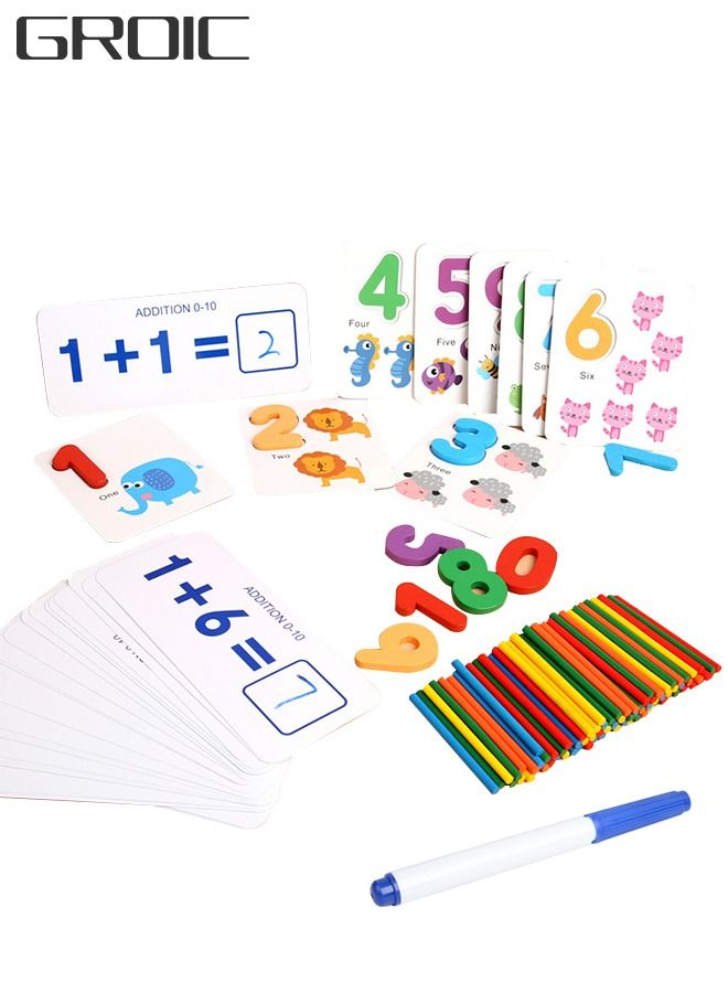 152Pcs Colorful Counting Stick Calculation Math Educational Toy, Foam Number Blocks and Calculation Cards, Learning Materials Preschool Teaching Tools Gift for Toddlers Kids