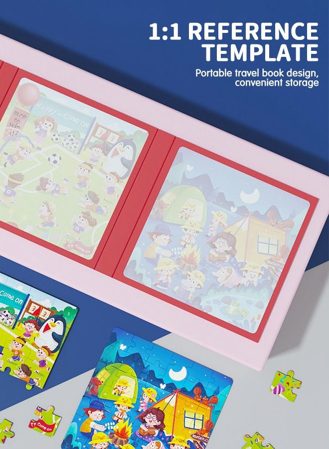 Magnetic Puzzles Books 2 Pack Life, Animals Multi Scene Puzzles, Magnetic Jigsaw Puzzles Book for Toddlers, Portable Travel Games Montessori Preschool Learning Activities