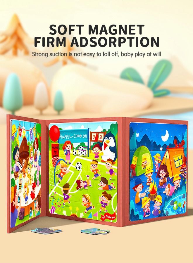 Magnetic Puzzles Books 2 Pack Life, Animals Multi Scene Puzzles, Magnetic Jigsaw Puzzles Book for Toddlers, Portable Travel Games Montessori Preschool Learning Activities