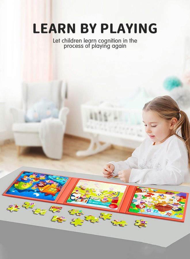 Magnetic Puzzles Books 2 Pack Life, Animals Multi Scene Puzzles, Magnetic Jigsaw Puzzles Book for Toddlers, Portable Travel Games Montessori Preschool Learning Activities