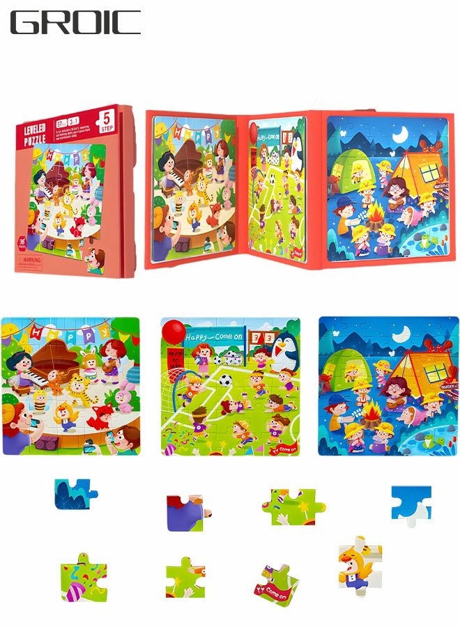 Magnetic Puzzles Books 2 Pack Life, Animals Multi Scene Puzzles, Magnetic Jigsaw Puzzles Book for Toddlers, Portable Travel Games Montessori Preschool Learning Activities