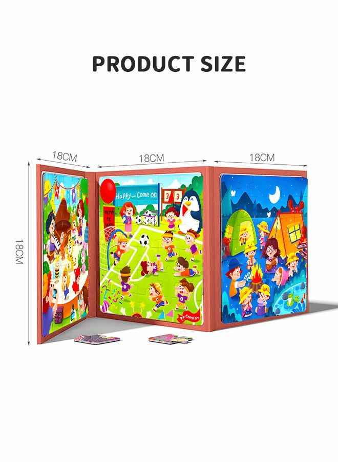Magnetic Puzzles Books 2 Pack Life, Animals Multi Scene Puzzles, Magnetic Jigsaw Puzzles Book for Toddlers, Portable Travel Games Montessori Preschool Learning Activities