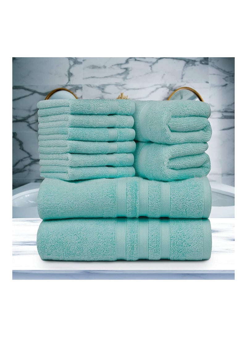 Set of 10 Zofty Bathroom Towel Set - 2 Bath Towels, 2 Hand Towels and 6 Washcloths - Hotel Quality and Spa Towels AQUA  600GSM