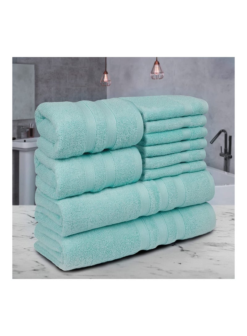 Set of 10 Zofty Bathroom Towel Set - 2 Bath Towels, 2 Hand Towels and 6 Washcloths - Hotel Quality and Spa Towels AQUA  600GSM