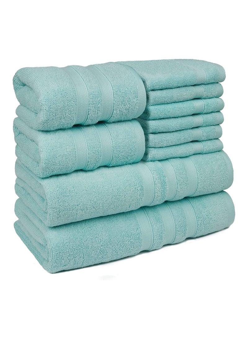 Set of 10 Zofty Bathroom Towel Set - 2 Bath Towels, 2 Hand Towels and 6 Washcloths - Hotel Quality and Spa Towels AQUA  600GSM