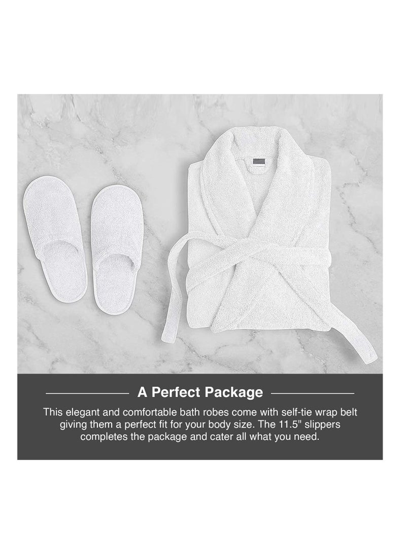 Luxury Shawl Bathrobe for Adults - Ultra Soft, Absorbent, Hotel & Spa Quality, White Cotton Robe for Men & Women (S/M), White