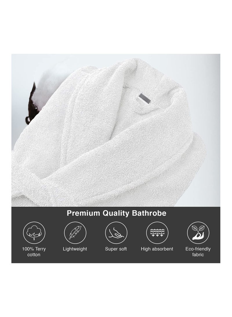 Luxury Shawl Bathrobe for Adults - Ultra Soft, Absorbent, Hotel & Spa Quality, White Cotton Robe for Men & Women (S/M), White