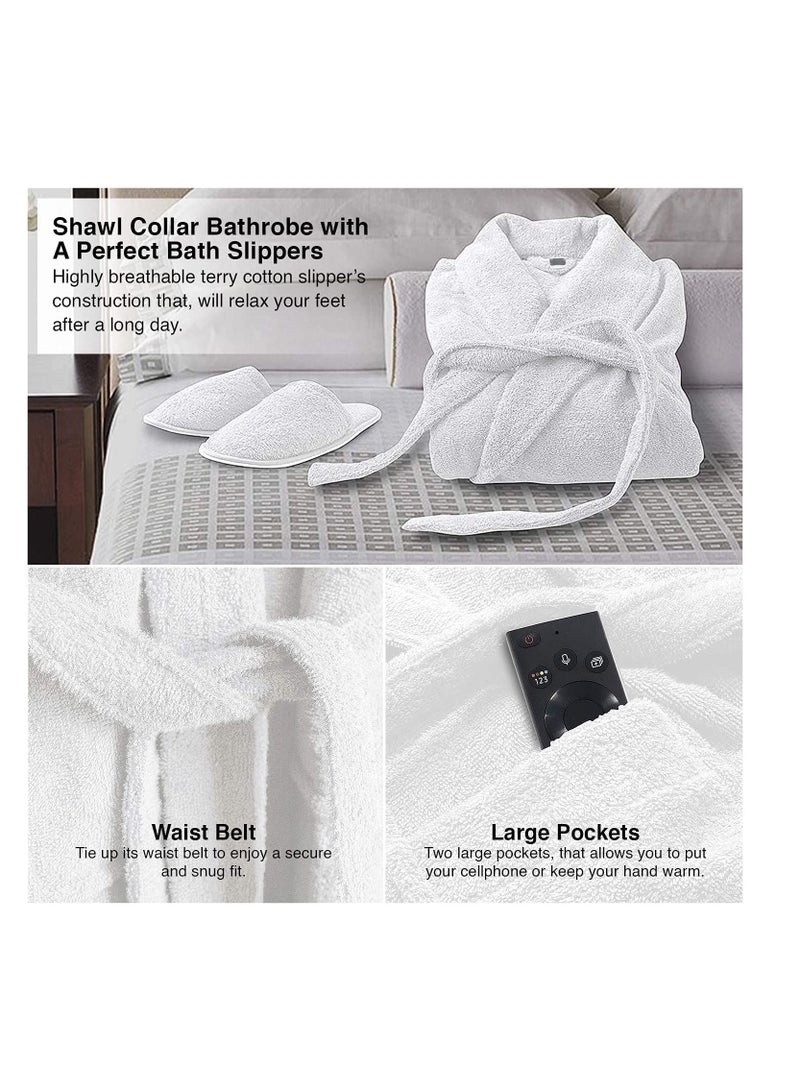 Luxury Shawl Bathrobe for Adults - Ultra Soft, Absorbent, Hotel & Spa Quality, White Cotton Robe for Men & Women (S/M), White