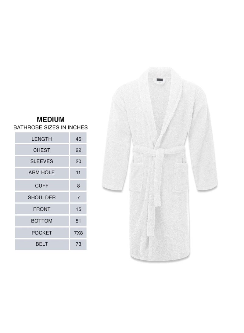 Luxury Shawl Bathrobe for Adults - Ultra Soft, Absorbent, Hotel & Spa Quality, White Cotton Robe for Men & Women (S/M), White