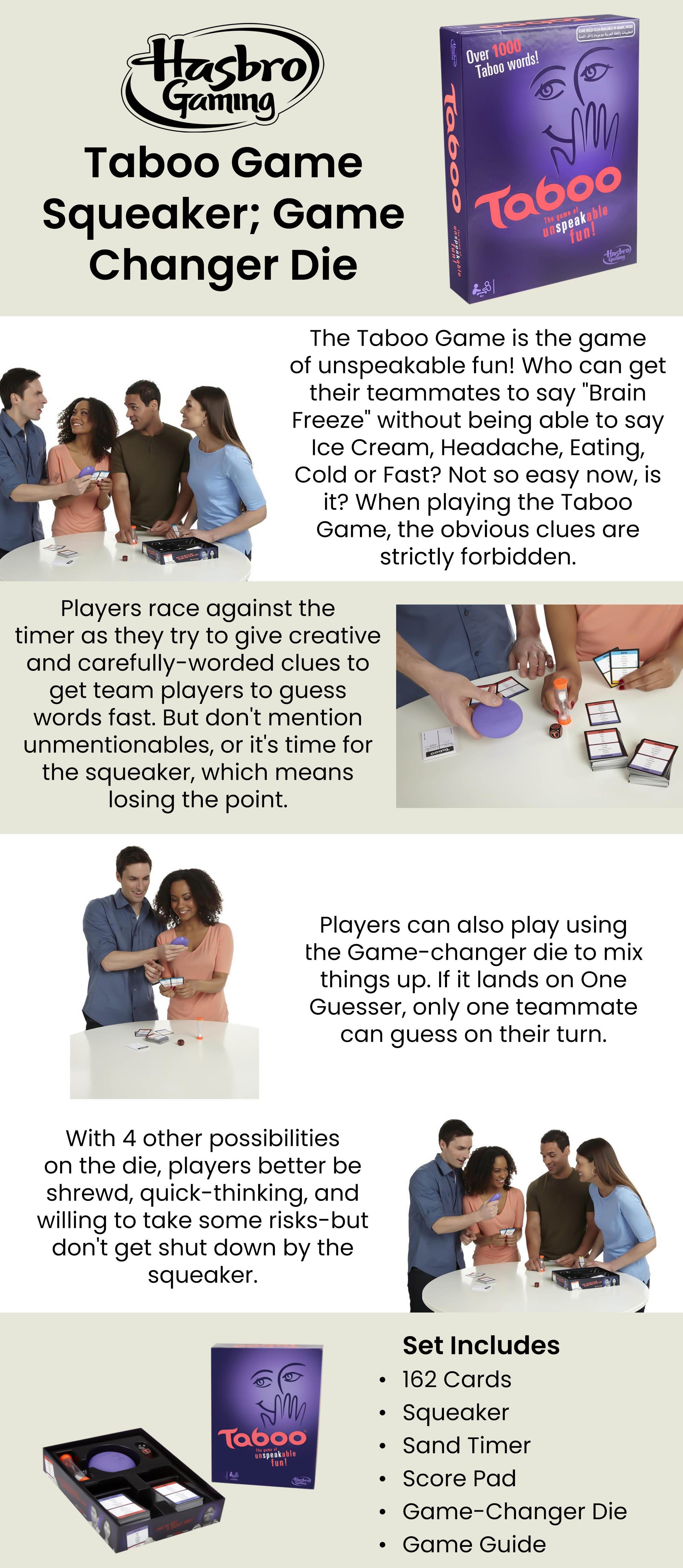 Taboo Board Game (English)- Fast-Paced Clue-Giving Guessing Game, 100+ Updated Phrases, Timer & Game-Changer Die, Ages 13+