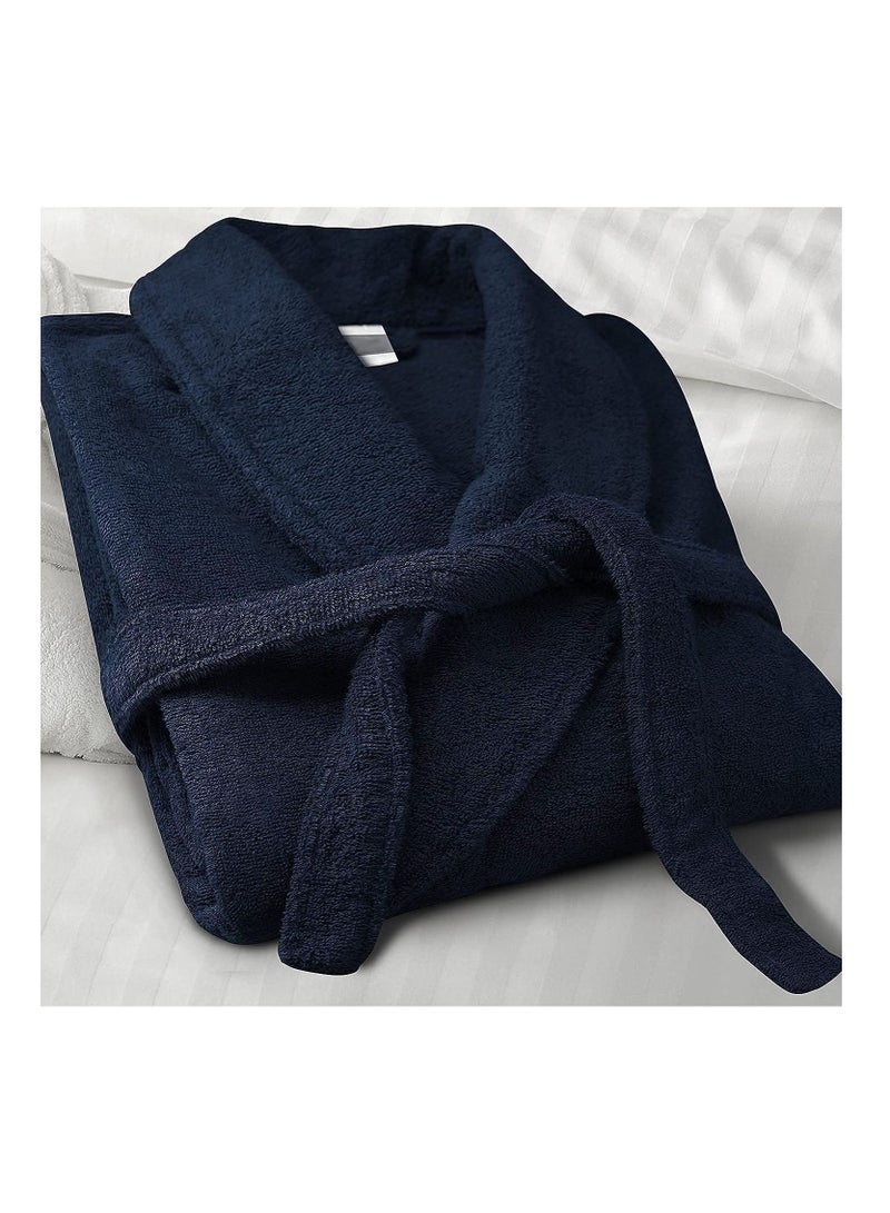 Terry Shawl Collar Bathrobe With Slippers for Women and Men Lightweight Robe Navy Blue  Large
