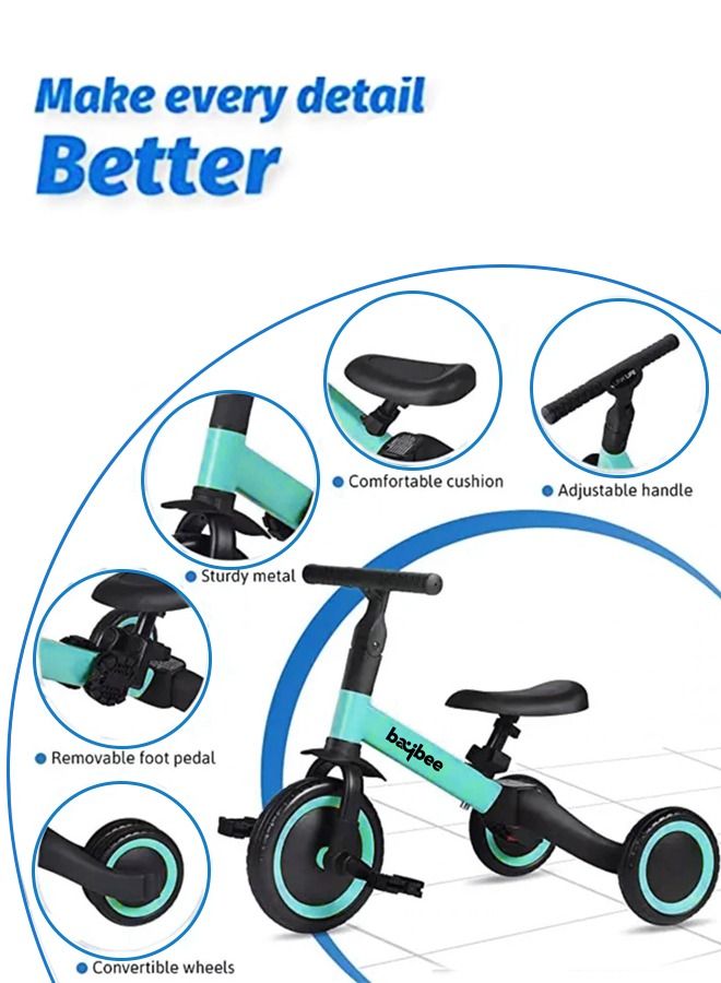 5 In 1 Kids Cycle Tricycle For Kids Smart Baby Tricycle Cycle With Eva Wheels Parental Adjustable Push Handle Seat Pedal And Safety Belt Tricycle Cycle For Kids 1 To 3 Years Boys Girls Green