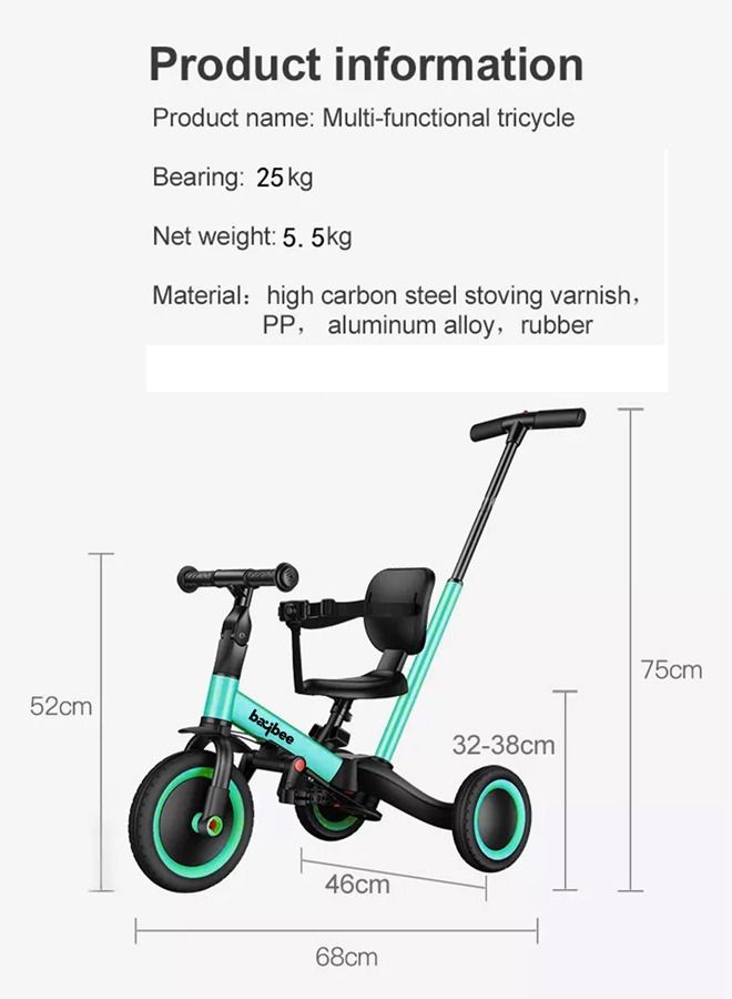 5 In 1 Kids Cycle Tricycle For Kids Smart Baby Tricycle Cycle With Eva Wheels Parental Adjustable Push Handle Seat Pedal And Safety Belt Tricycle Cycle For Kids 1 To 3 Years Boys Girls Green