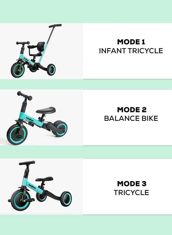 5 In 1 Kids Cycle Tricycle For Kids Smart Baby Tricycle Cycle With Eva Wheels Parental Adjustable Push Handle Seat Pedal And Safety Belt Tricycle Cycle For Kids 1 To 3 Years Boys Girls Green