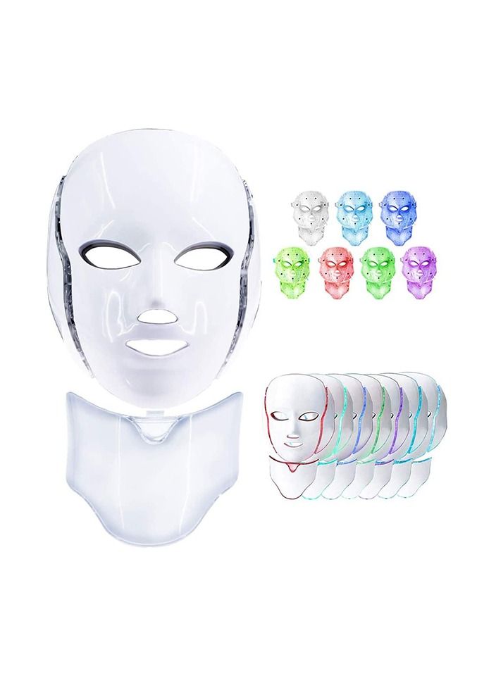 RECHARGEABLE 7 COLOR LED MASK FOR FACE AND NECK LIGHT SKIN REJUVENATION FACIAL BEAUTY DAILY SKIN CARE MASK ANTI AGING WRINKLE REMOVAL