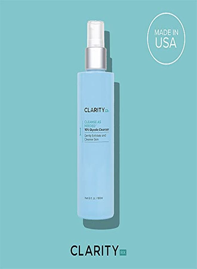 Cleanse As Needed 10% Glycolic Acid Facial Cleanser, Plant Based Exfoliating Face Wash, Paraben Free, Natural Skin Care (4 Fl Oz)