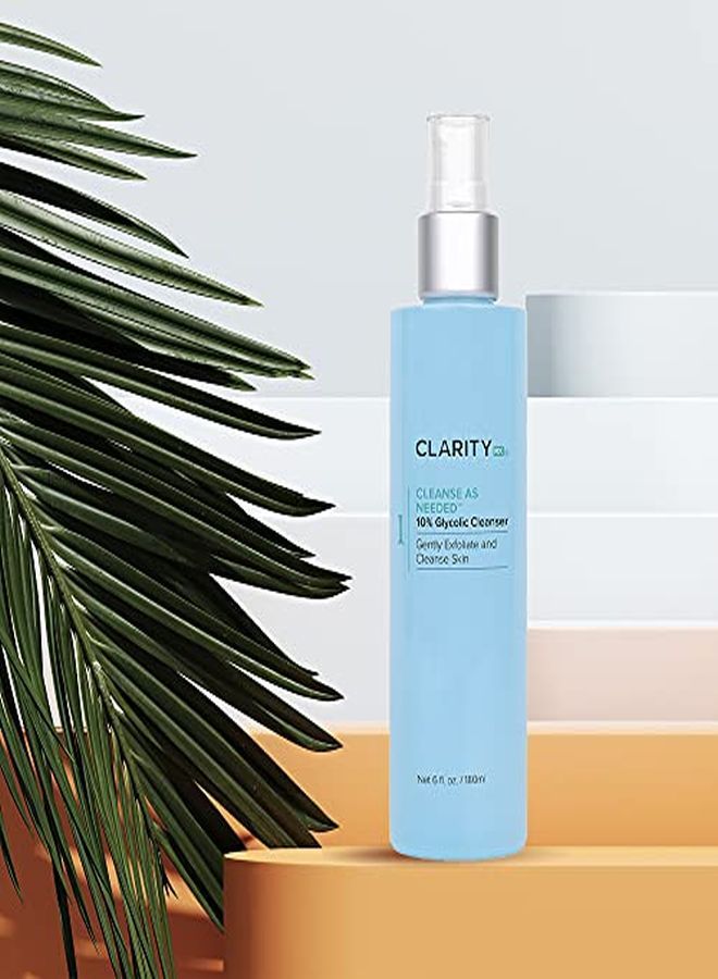 Cleanse As Needed 10% Glycolic Acid Facial Cleanser, Plant Based Exfoliating Face Wash, Paraben Free, Natural Skin Care (4 Fl Oz)