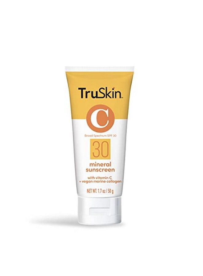 Truskin Mineral Face Sunscreen Spf 30 Mineral Sunscreen For Face With Zinc Oxide Vitamin C & Vegan Marine Collagen Reef Safe Sunscreen For Sensitive Skin 1.7 Fl Oz