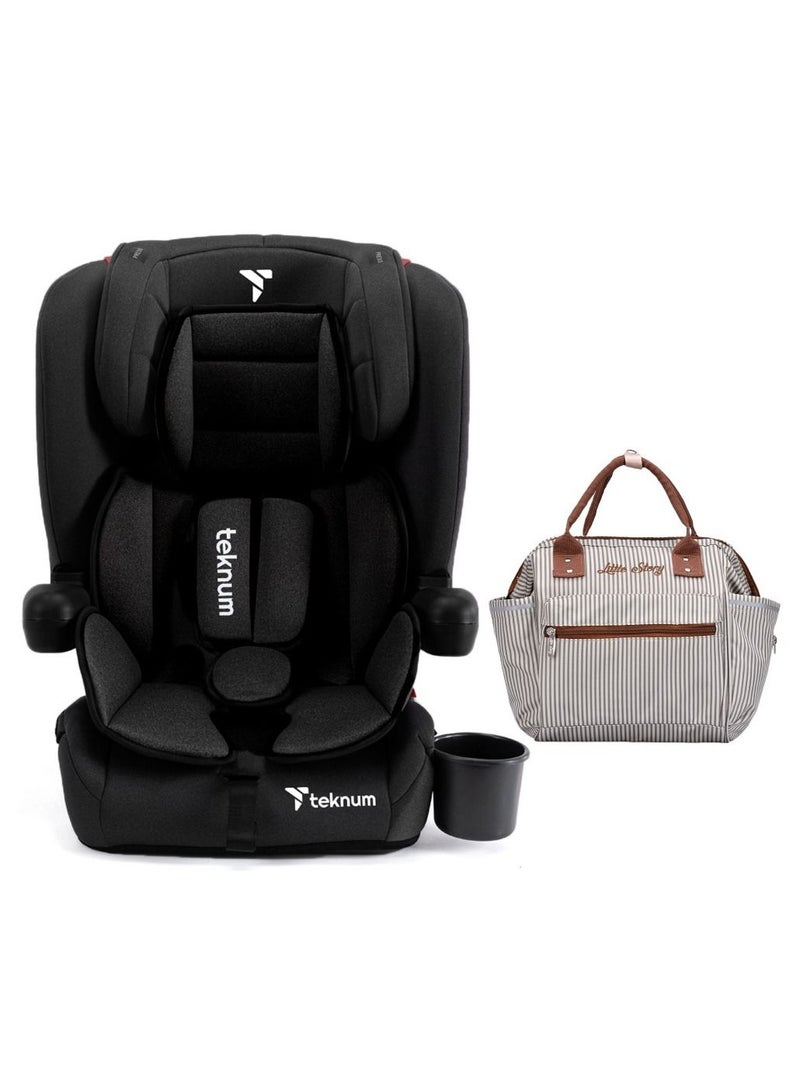 Pack And Go Foldable Car Seat With Ace Ivory Diaper Bag - Black