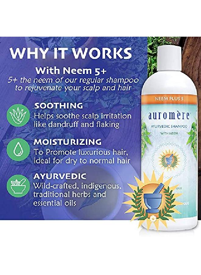 Ayurvedic Shampoo Neem + 5 Vegan Cruelty Free Nongmo Natural Gluten Free Sulfate Free Paraben Free For Normal To Oily Hair (16 Fl Oz) 1 Pack