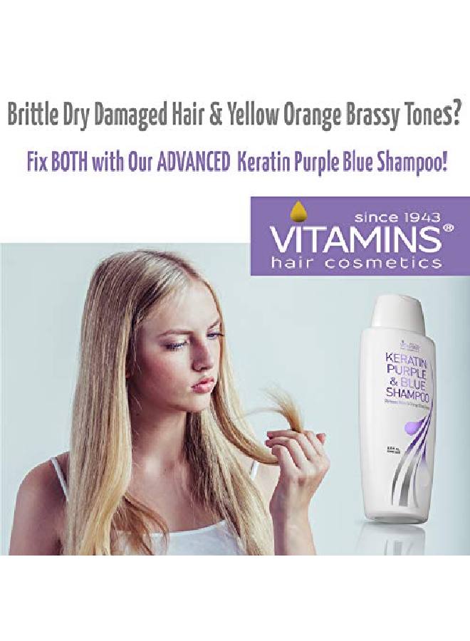 Vitamins Keratin Purple Toning Shampoo Violet Blue Brassiness Toner For Bleached Icy Blonde Platinum Silver White Grey Ash Gray Or Colored Dry Damaged Brassy Hair