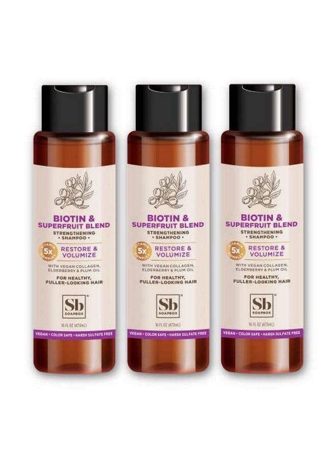 Biotin & Superfruit Shampoo Volumizing Vegan Color Safe Sulfate Free & Silicone Free Hair Shampoo With Elderberry And Plum Oil 16 Fl Oz (Pack Of 3)