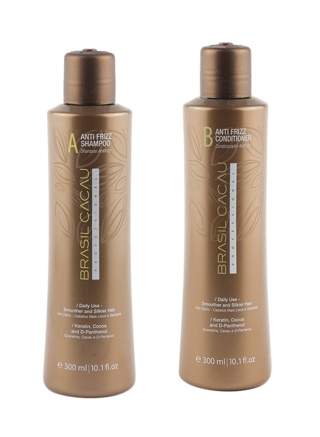 2-Piece Anti-Frizz Shampoo And Conditioner Brown (2x 300 ml)